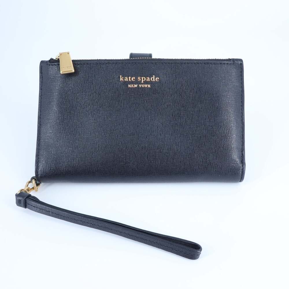 Kate Spade Spencer Phone Wallet Black Wristlet Slim Bifold Saffiano Leather